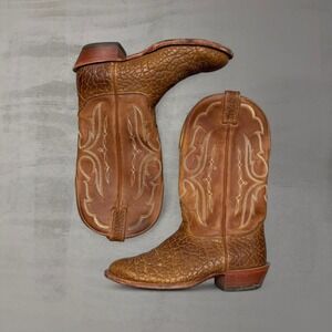 Vintage Elephant Brown Leather Made in USA Cowboy Western Boots Men's 9.5